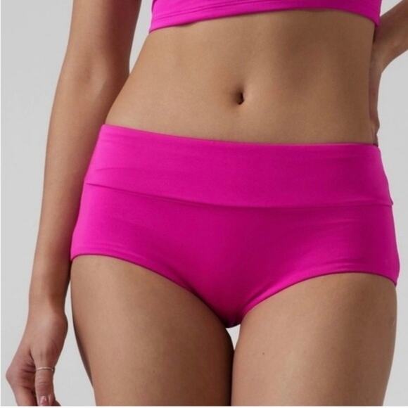 Athleta L electric fuchsia pink Malibu boyshort bottom bikini swim bathing suit - Picture 1 of 3
